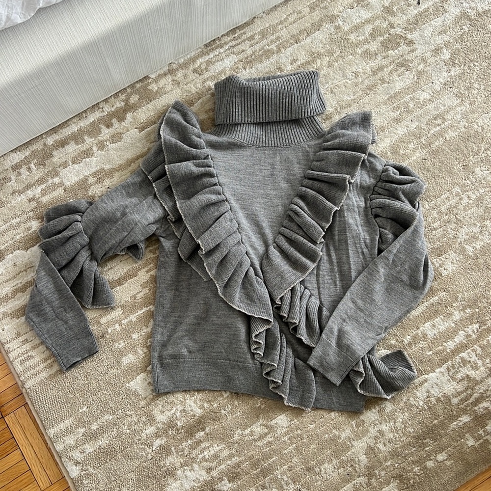 Alice + Olivia Gray Ruffle Turtleneck Sweater